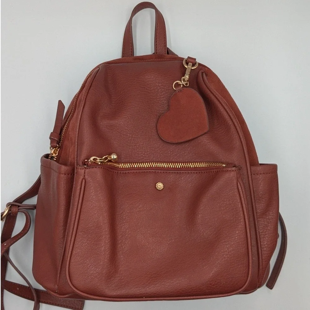 Lauren Conrad Vegan Leather Heart Charm Backpack‎ Burgundy Feminine Romantic